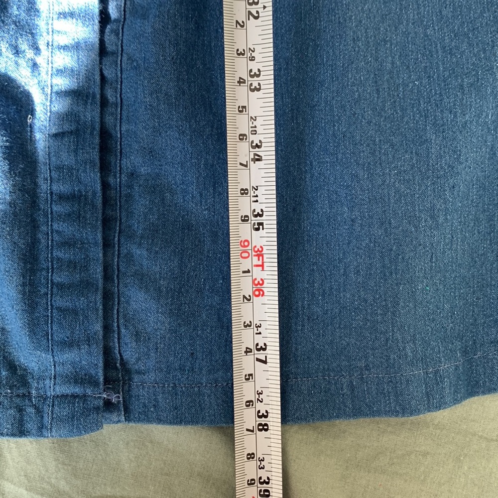 Stretchy Denim Button Down Dress with Waist Tie - Picture 9 of 12